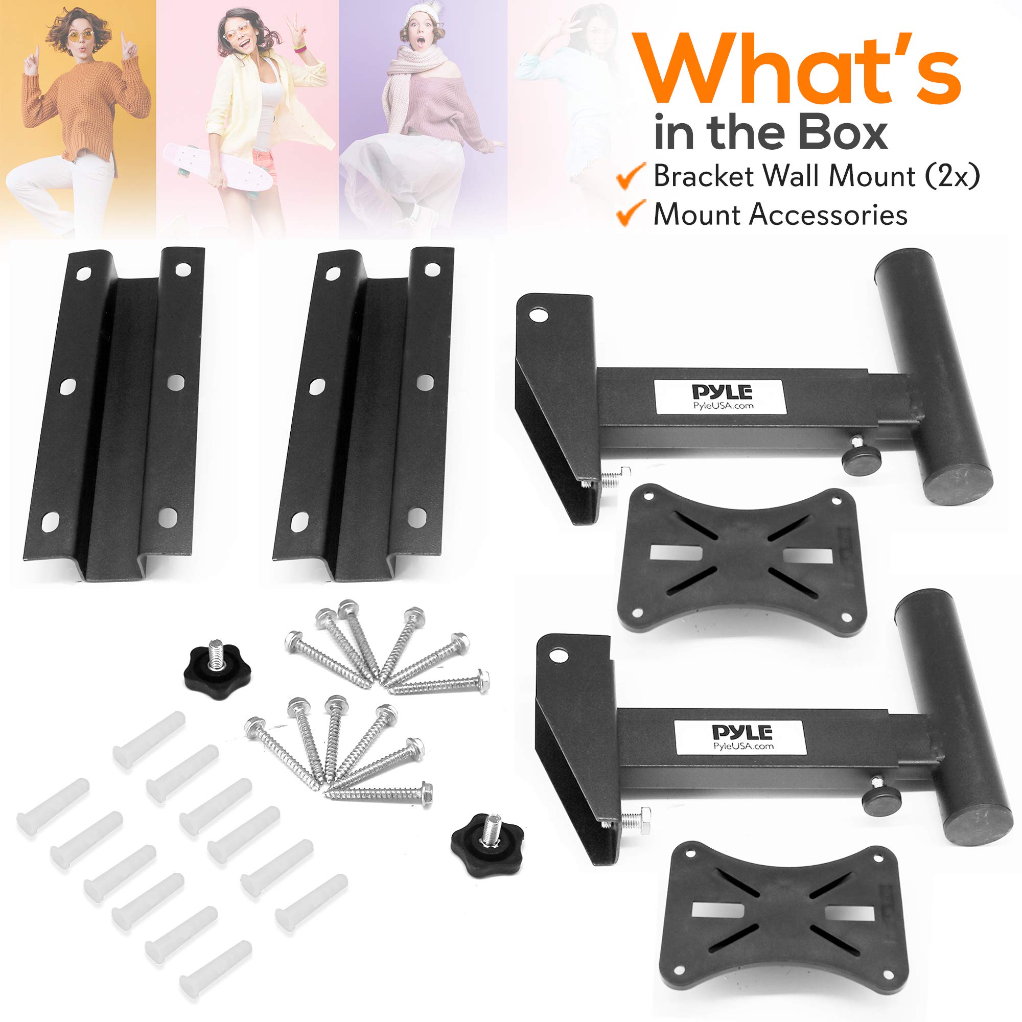 Pyle Mount Speaker Bracket Stands-Dual Universal w/ 12.5'' Distance from Wall, 90°-30° Angle, Tilt, Rotation Adjustment & Solid-Steel Pin Serves as Safety-Stop (Pair) PSTNDW15