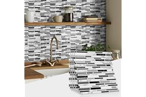 VICCI 12-Sheet Peel and Stick Backsplash Tile Decals, Wall Stickers Vinyl Waterproof Self Adhesive for Kitchen Bathroom Laundry Room, Marble Design 12" x 12" (Black & White & Grey)