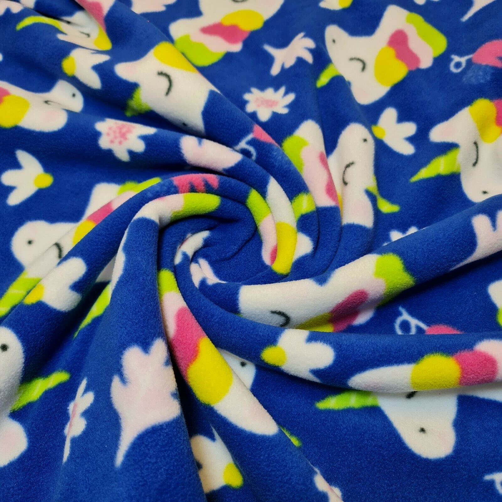 Antipil Polar Fleece Fabric Superior Quality Warm Soft Pile Dress Craft Fabric Material 58" - 150 cm Wide Sold As 1 Meter Pre - Cut Lengths (Blue Unicorn)