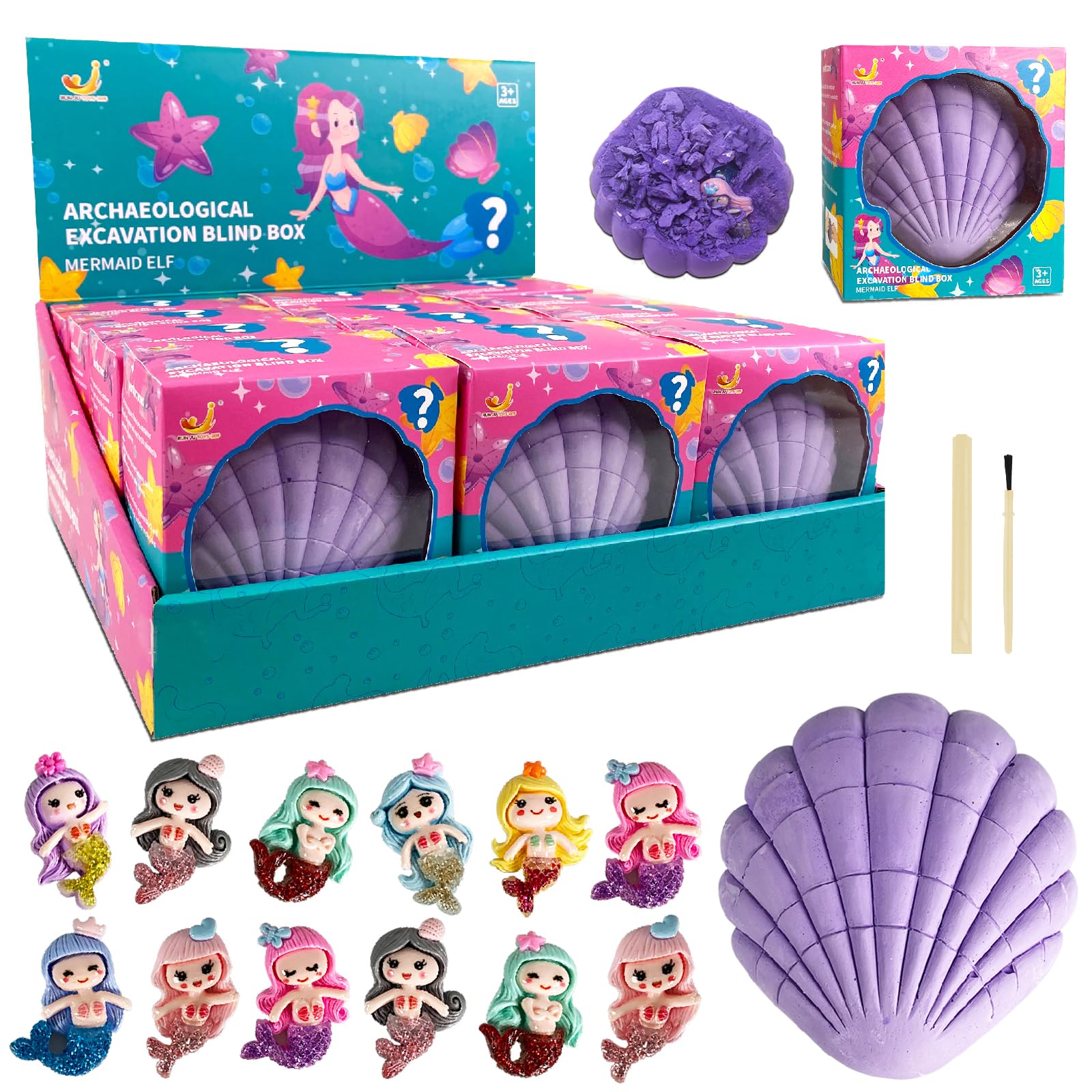 Photo 1 of **USED, INCOMPLETE** Hitish Mermaid Dig Kit, 11 Surprise Mermaid Discover, Great Science STEM Toys Mining Set, Ocean Party Favor Geology Gifts for Kids Girls, Age 3 4 5 6 7 8 and Up