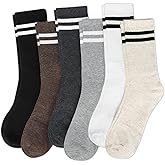 Justay 6 Pairs Striped Crew Socks - Cute Casual Long Athletic Running Tube Calf Cotton Socks for Women Gifts