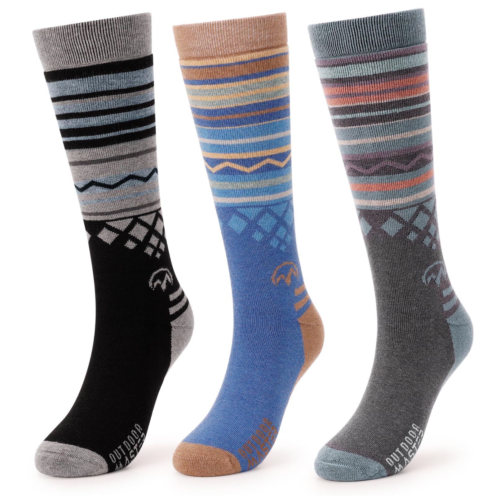 OutdoorMaster Ski Socks, Merino Wool Ski Socks for Men & Women, Thermal Winter Warm & Breathable Snowboarding Socks for Cold Weather, Over The Calf Non-Slip Cuff, Machine Washable Image