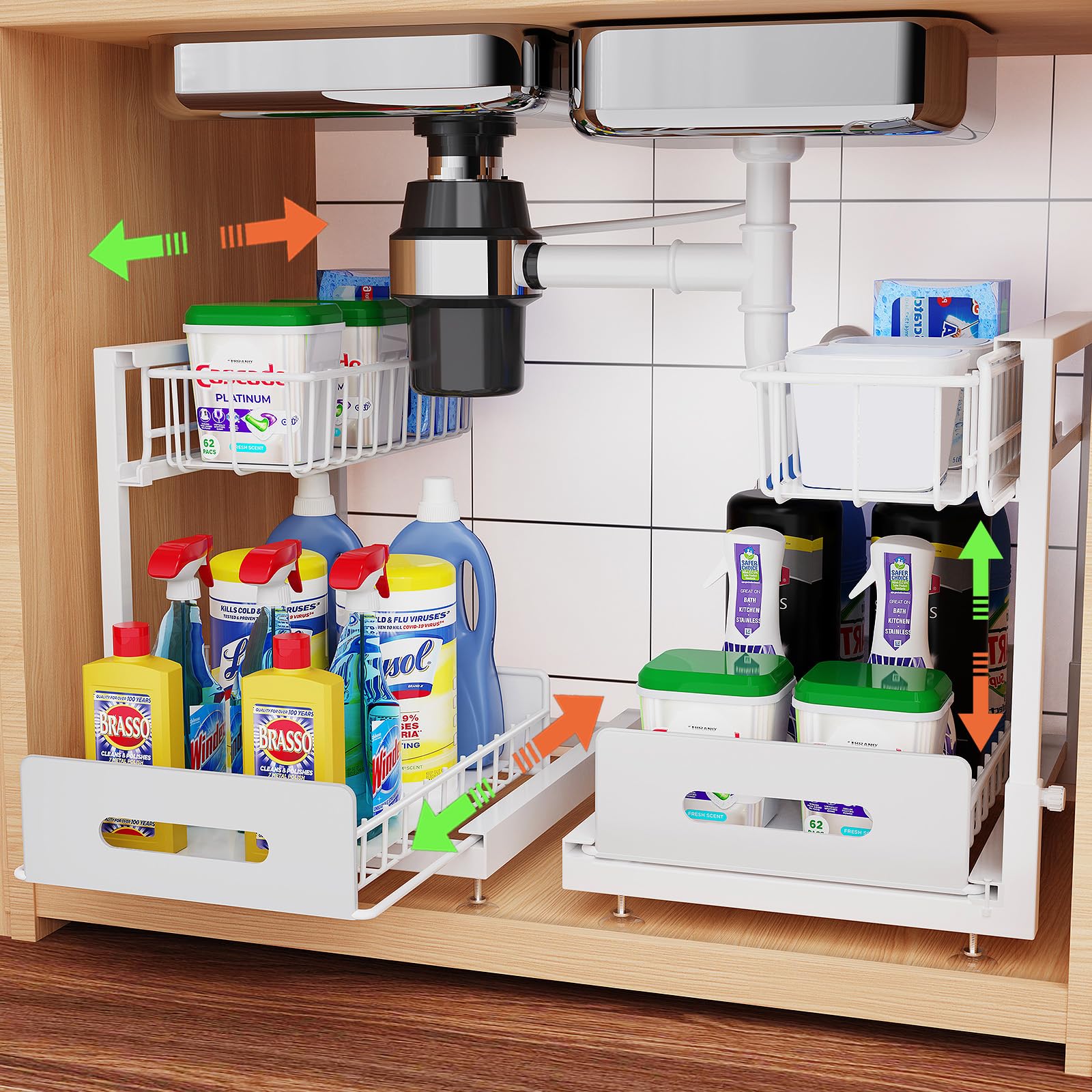 Photo 1 of 2 Pack Under Sink Organizer, Pull Out Cabinet Organizer 2 Tier Slide Out Sink Basket Drawer Sink Shelf Cabinet Storage Shelves ,Adjustable L Shape Counter Organization for Kitchen Bathroom , White