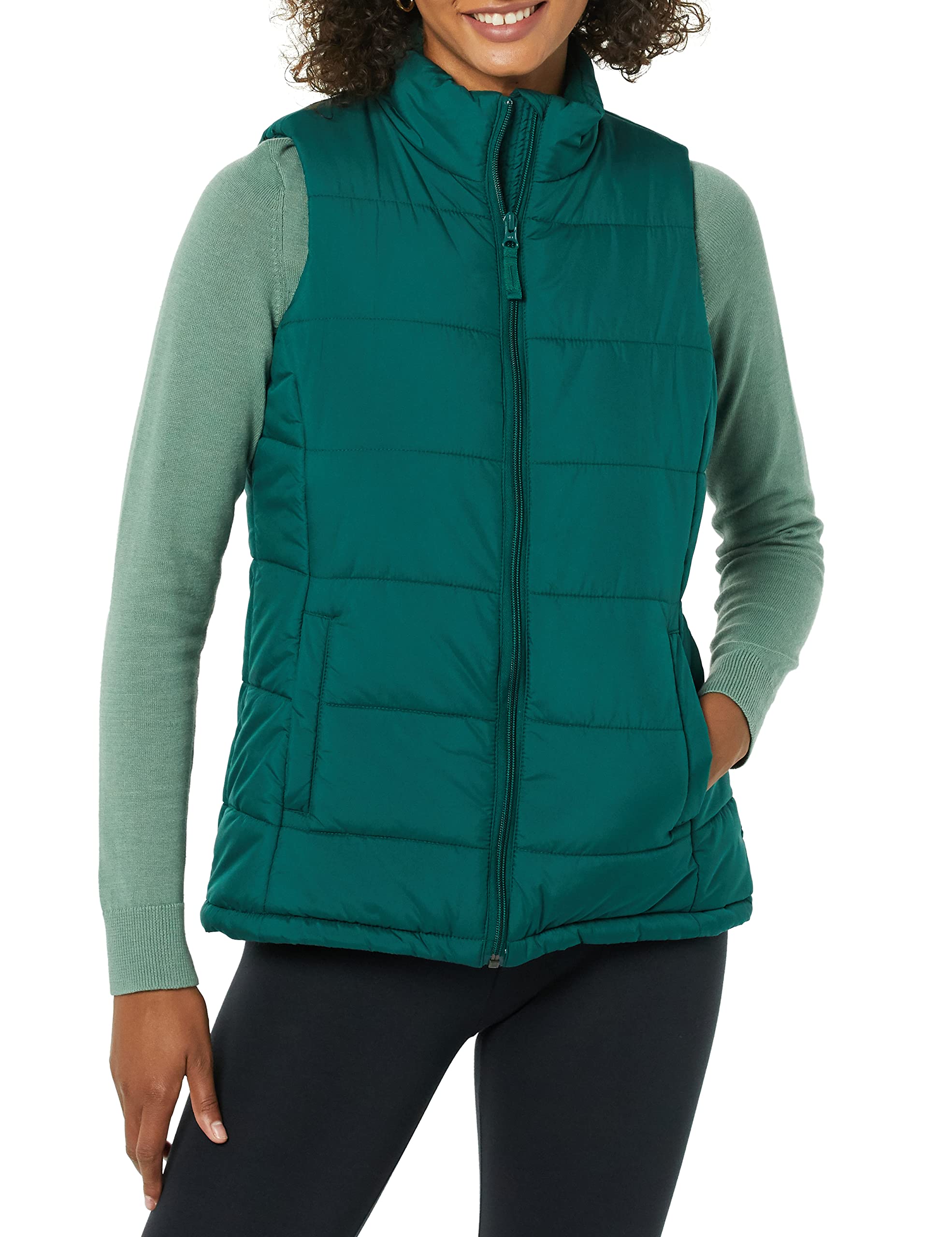 Photo 1 of Amazon Essentials Women's Mid-Weight Puffer Vest, Dark Green, Large
