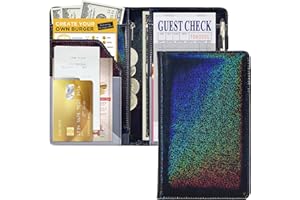 HOFFI Black Glitter Server Books For Waitress/Waiter Book with 2 Zipper Money Pockets,Cute Waitress Books Organizer Accessories Fit Server Aprons Note Pads (Glitter Black)