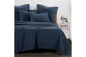 H HIEND ACCENTS Paseo Road by HiEnd Accents | Stonewashed Cotton Canvas Coverlet, Super Queen Size, Denim Solid Color, Rustic Traditional Farmhouse Style Luxury Bedding, Lightweight Bed Cover