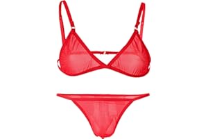 Ausing Men Sexy Lingerie Sissy Oil Shiny Bra and Thong Set Crossdresser Sleepwear