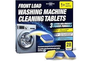 SHIMMERIX Washing Machine Cleaner Descaler 28 Pack - Designed for Front Loader Washer - Deep Cleaning Tablets For HE, Septic Safe Eco-Friendly Deodorizer, Clean Inside Drum & Laundry Tub Seal - 14 Month Supply