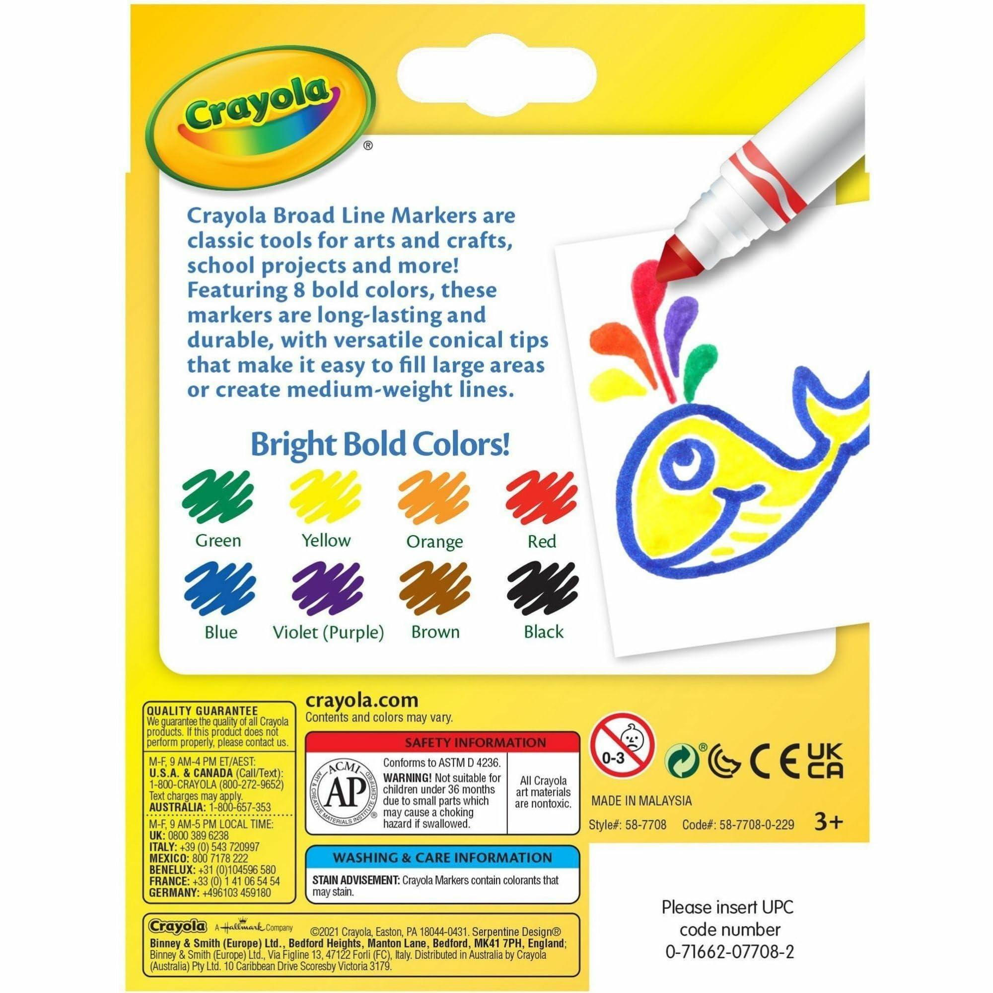 Crayola Broad Line Markers, School Supplies, Colors may vary, 8 Count
