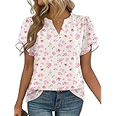 Zeagoo Womens Dressy Casual Shirts Short Sleeve V Neck Work Blouse Business Casual Summer Chiffon Tops