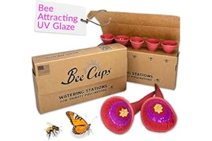Bee Cups 5 Pack, Bee Watering Station, 100% Handmade Porcelain, Bee and Butterfly Feeder for Garden, Outdoor Feeder for Thirsty Pollinators, 0 Plastic, Bee Attracting Glaze (5, Butterfly Special Red)