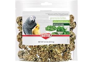 Kaytee Granola Bites with Super Foods Spinach and Kale for Pet Birds, Conure, Cockatiel, Lovebird, Parakeet, Amazon, African Grey, Ecletus, Pionus, Cockatoos and Macaws, 4.50 Ounce (Pack of 1)