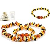 RAW Baltic Amber Necklace and Amber Bracelet - Natural Amber from Baltic Region, Genuine Amber (13in. and 5.5in.)