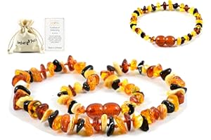 AMBER TOUCH RAW Baltic Amber Necklace and Amber Bracelet - Natural Amber from Baltic Region, Genuine Amber (13in. and 5.5in.)