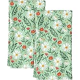 Miss Adola Flour Sack Kitchen Towels - Set of 2 Cotton Dish Towels with Hanging Loop Decorative 16x26 Inch Absorbent Cute Design for Housewarming Gifts, GN Daisy