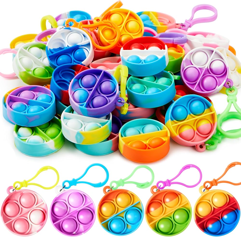 JOYIN 30 PCS Round Pop Fidget Keychains Stress Relief Toys