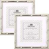YiPinYin 4x4'' Silver Bamboo Metal Picture Frame with 3x3'' Mat Set of 2, 3x3'' Narrow Elegant Silver Plated Metal Picture Frame with Soft Touch Velvet Mat for Desktop