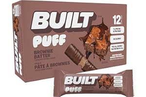 Built Bar Puff Protein Bars, Brownie Batter, Delicious, Healthy Snacks, Protein, Collagen, Gluten Free, 12ct box