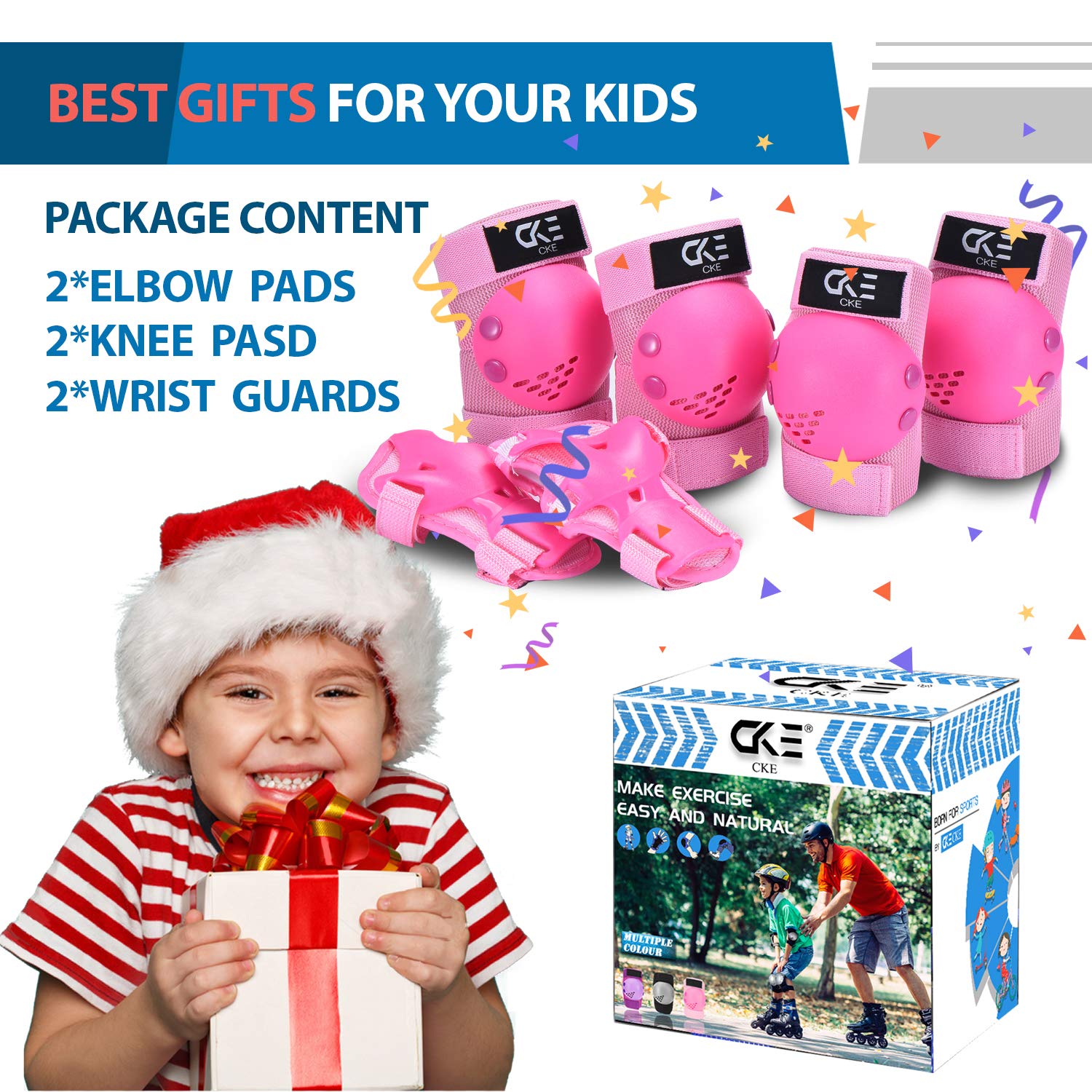 CKE Kids/Youth Knee and Elbow Pads Set - Protective Gear With Wrist Guards for Toddler Girls Boys - Skating, Cycling, Bike, Rollerblading