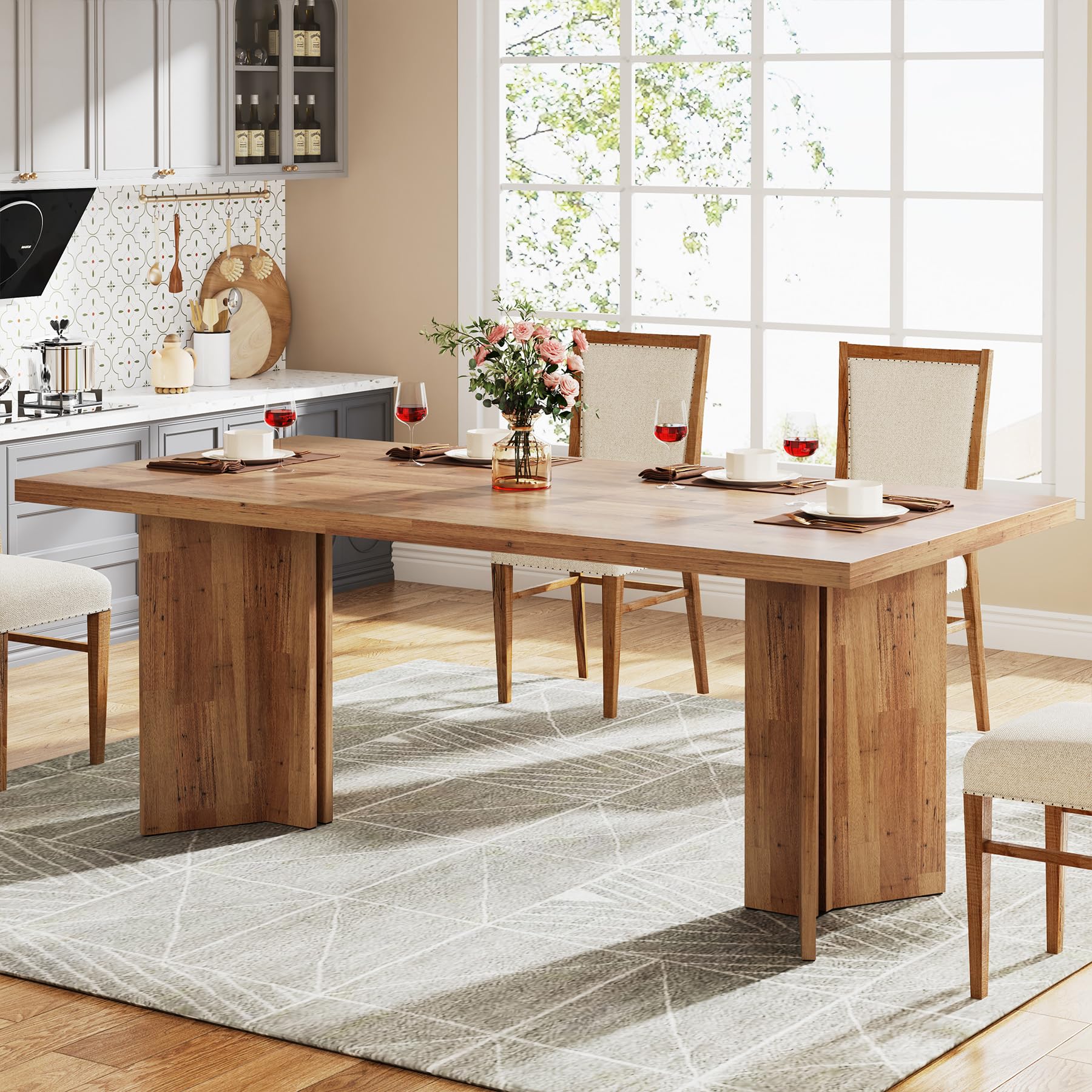 Photo 1 of ***Stock photo is a similar item*** Tribesigns Dining Table for 4-6, Farmhouse Kitchen Table with Large Tabletop, Rectangular Dinner Eating Table for Dining Room, Living Room, Kitchen