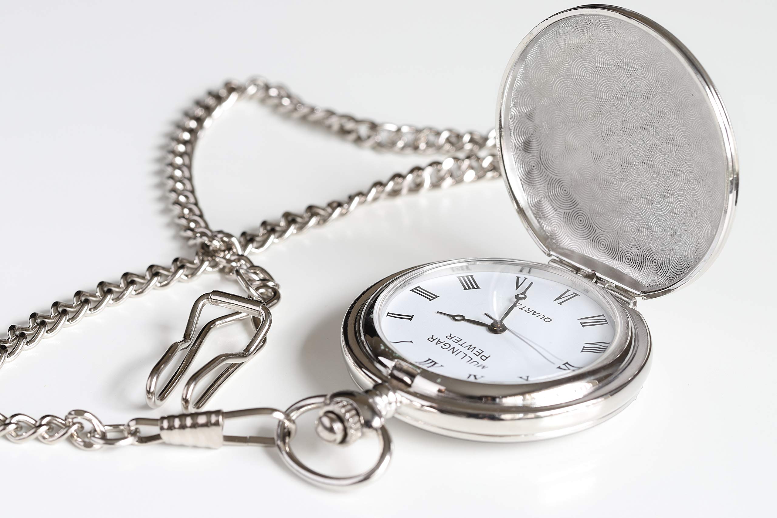 Biddy Murphy Shamrock Pocket Watch Made in Ireland Shamrock Pewter Medallion Stainless Steel Case with Chain, Made in Ireland