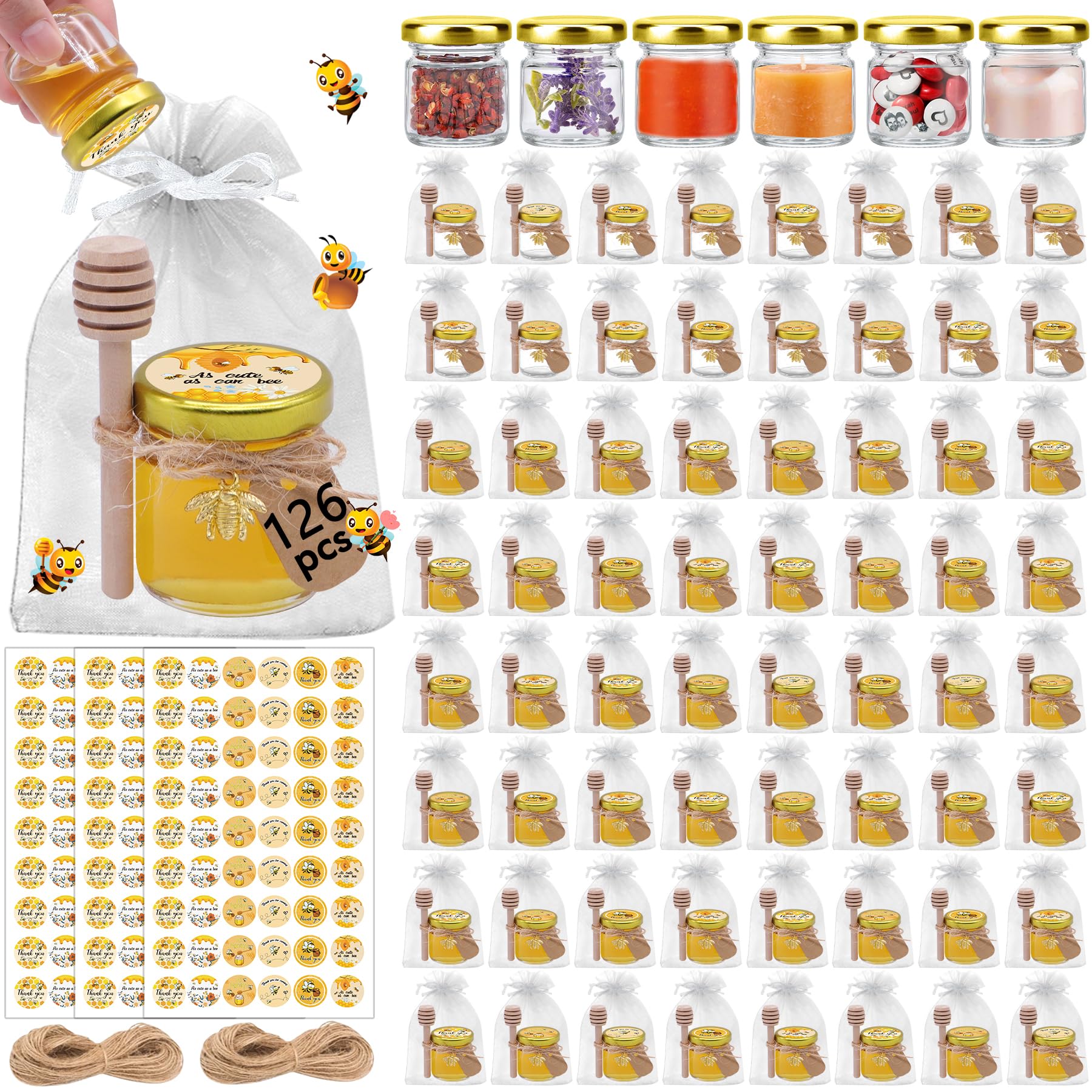 Aliggbent 126 Pack Mini Honey Jars for Party Favors