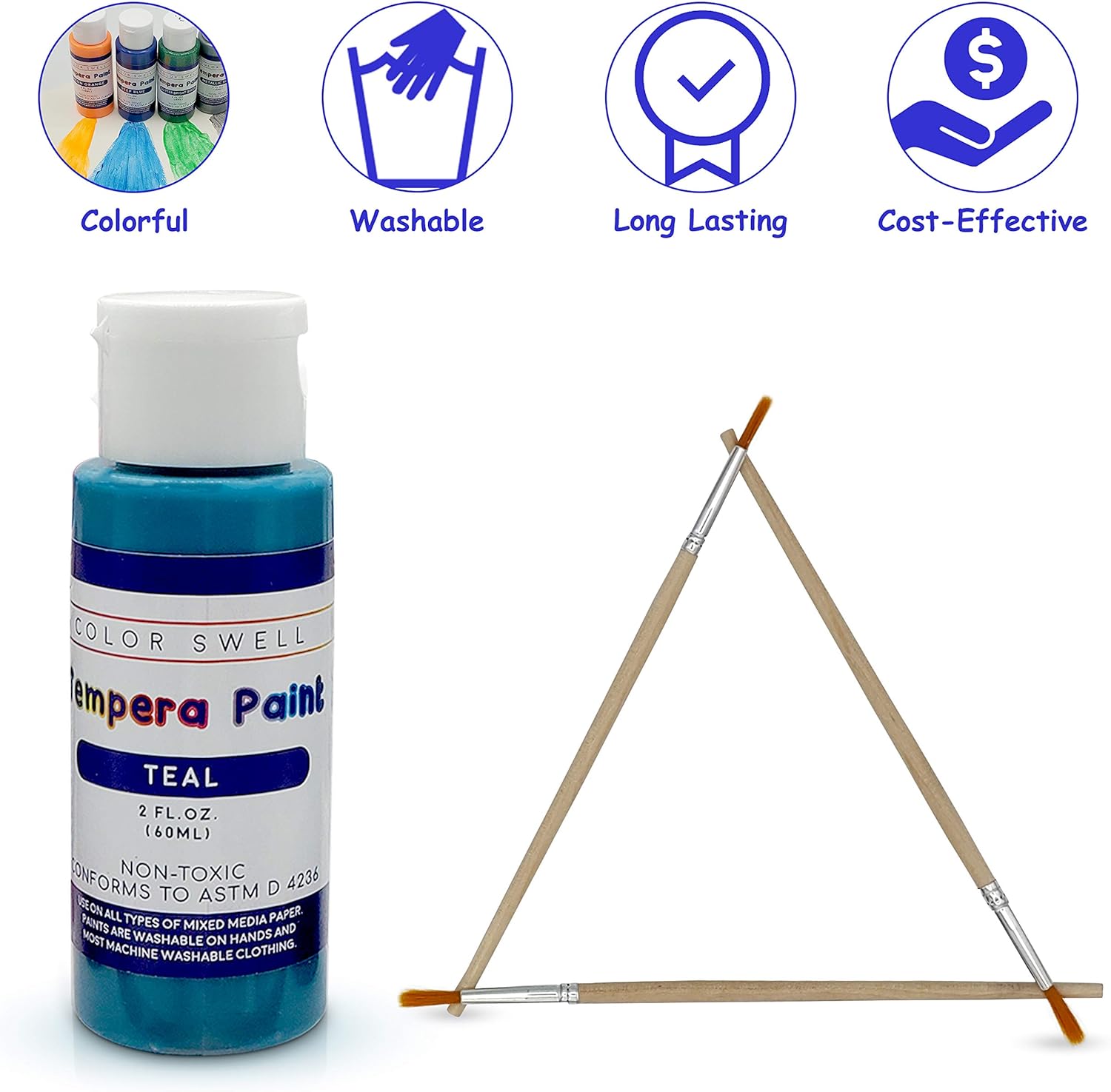Color Swell Washable Tempera Paint Set - 30 Colors in 2 oz Bottles are Perfect for Kids Adults Parties Students Classroom Bulk - Image 4
