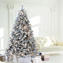Amazon.com: ROSOS Flocked Christmas Tree, 6 ft Prelit Christmas ...