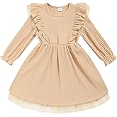 Toddler Girl Dress Fall Ruffle Long Sleeve Baby Girl Solid Color Casual Dresses 2-6Y