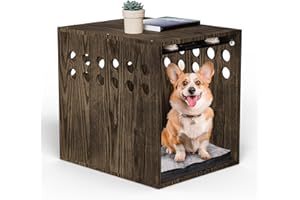 Dog Crate Furniture, SAUCE ZHAN Dog Kennel with Cushion for Small/Medium Dogs, End Side Table Wooden Crate for Pets Indoor, Brown