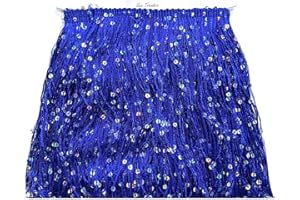 Sew Trends 2 Yards of 4" Long Starlight Silver Rainbow Sequin Chainette Fringe Yarn Thread Tassel Trim-Royal Blue