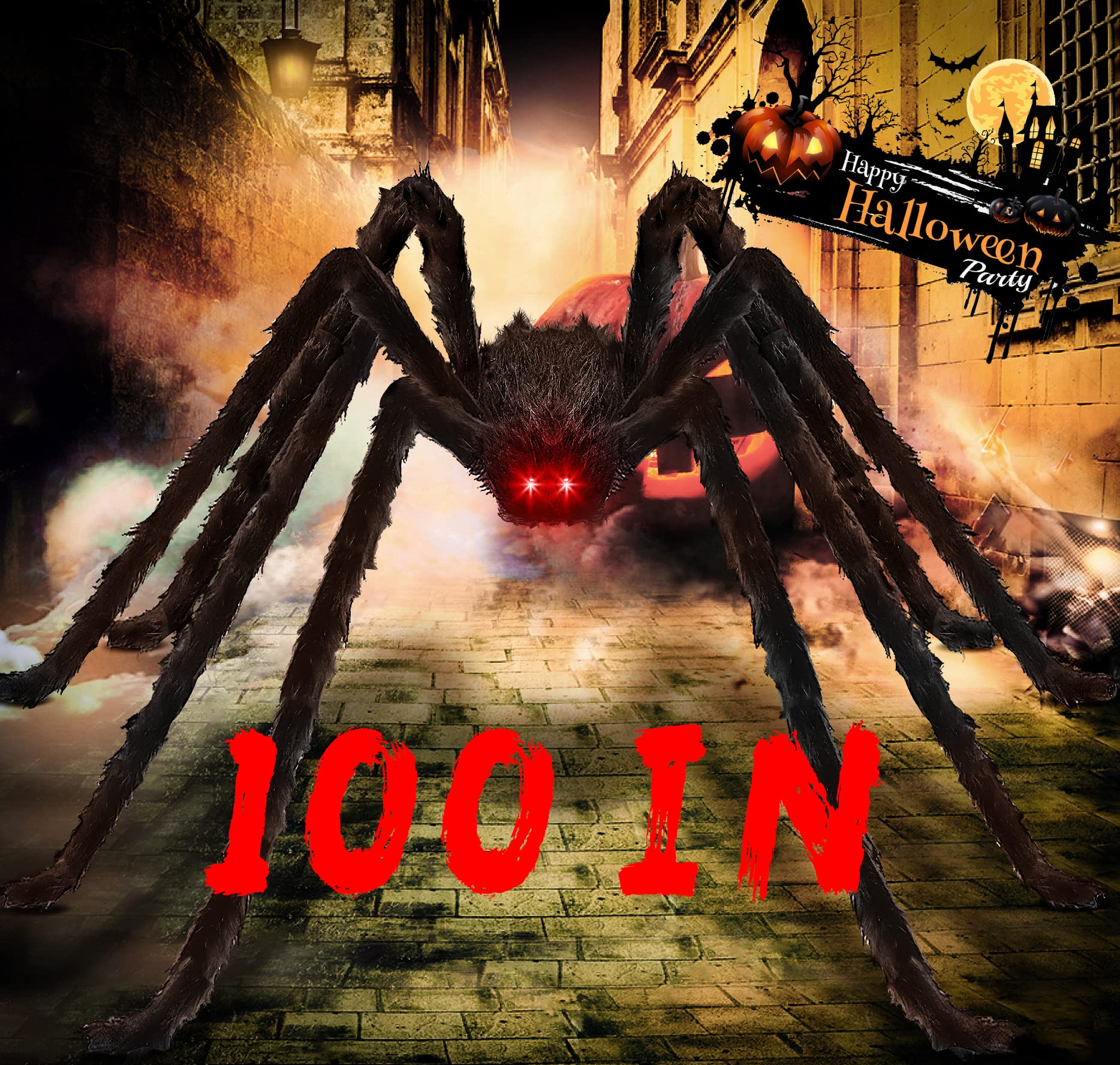 Photo 1 of Acina 8.3FT/100IN/255CM Halloween Giant Spider: Fake Large Hairy Spider Decorations, Scary Virtual Realistic Spider Props for Indoor Outdoor Creepy Decor Black