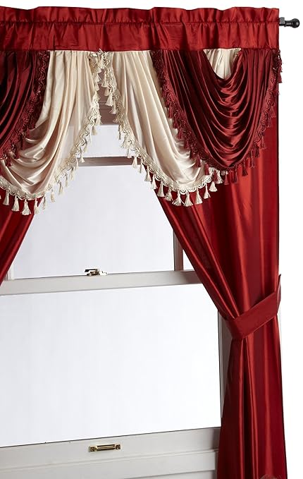 Regal Home Collections Amore 54-Inch by 84-Inch Window Set with Attached Valance, Brick