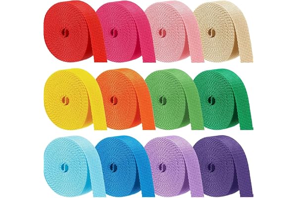 Wonninek 12 Rolls Webbing Strap Heavy Duty Polypropylene Webbing 66 Yard 12 Colors Mixed Durable for Handbag, Indoor&Outdoor