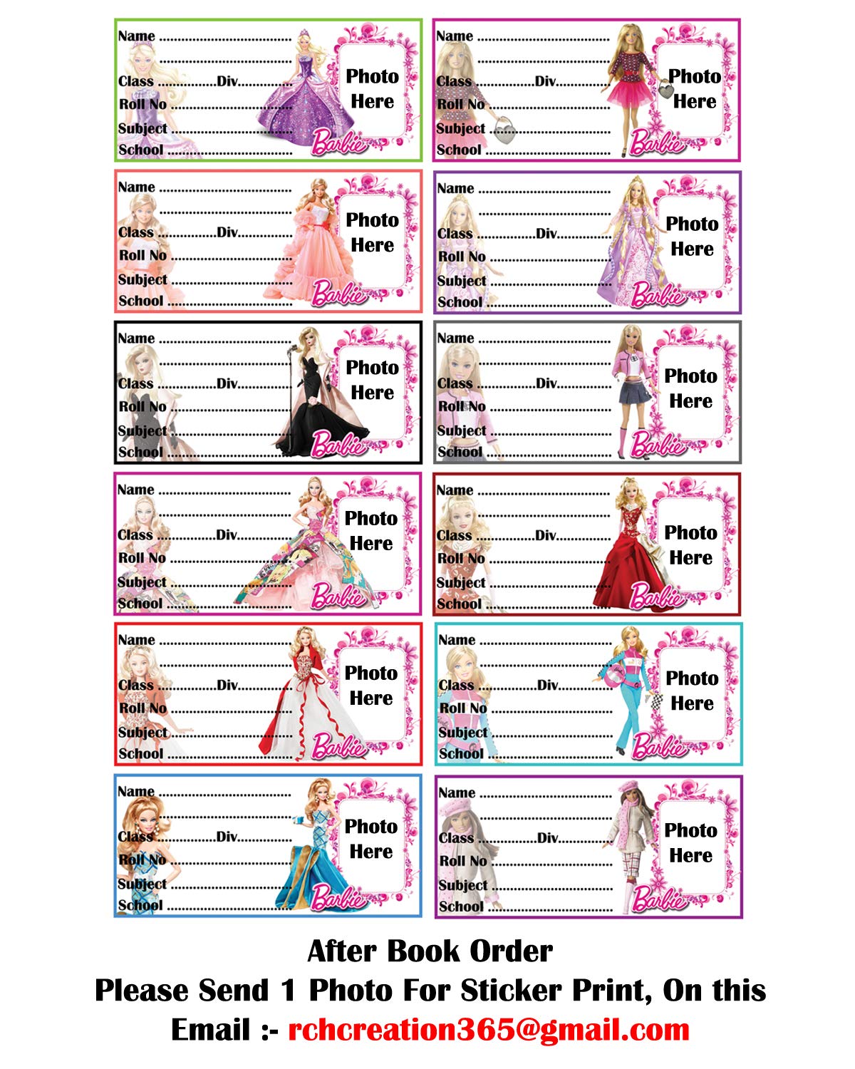 barbie name stickers for school books