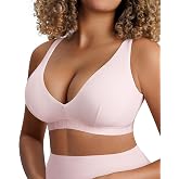 FeelinGirl Women Wireless Deep V Bralette Wireless Supportive Everyday Bra | Plunge deep V bralette,t-shirt bra,plus size supportive bra,everyday,lightweight,removable pads,travel,fitness,loungewear