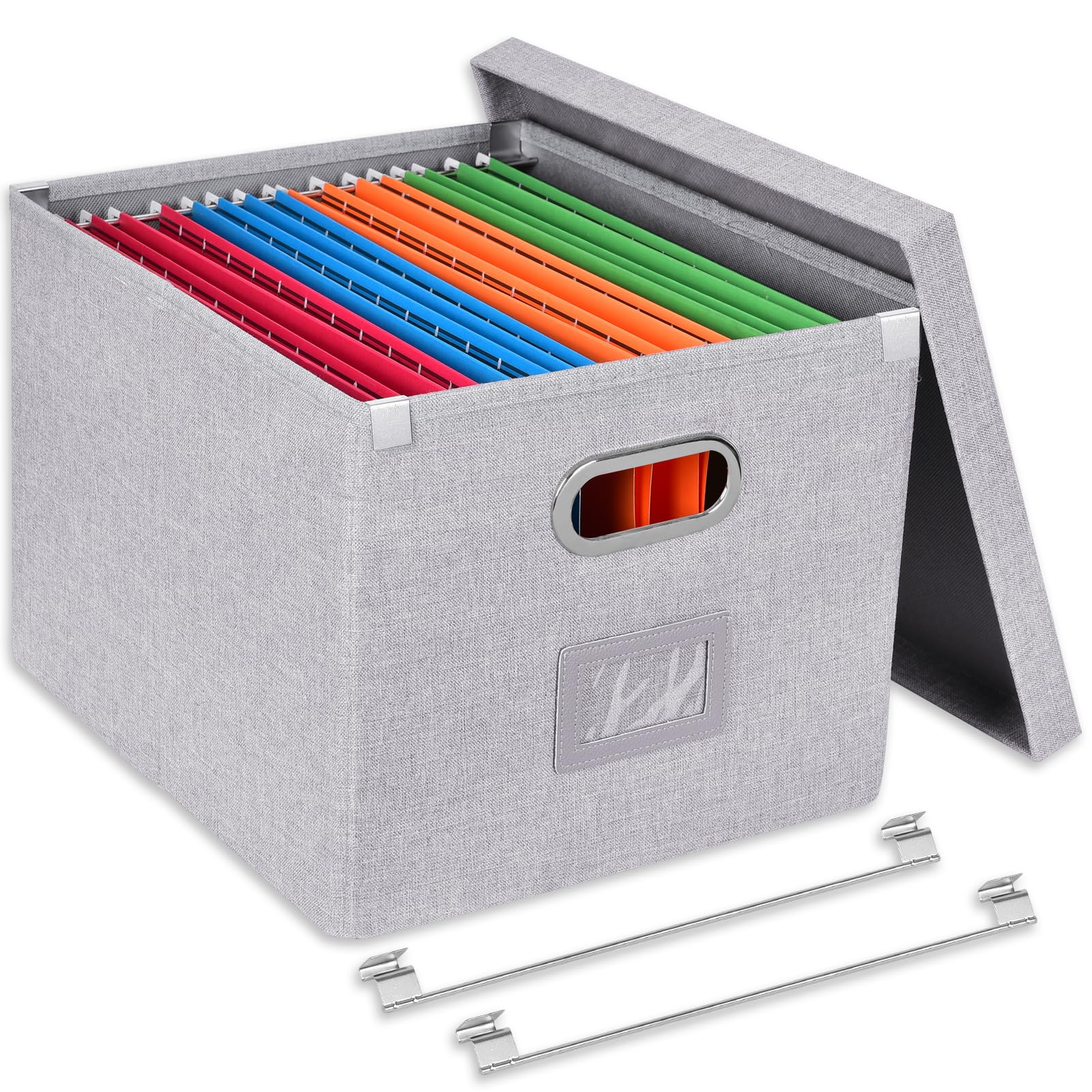 Umtiti A4-Size File Organizer Box with Lid, Letter Size, File Folder Storage, Easy Slide Durable Hanging File Box for Office/Decor/Home,Light Gray.S-UK