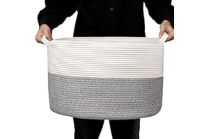 Proate XXXL Large Gray Woven Cotton Rope Basket in Living Room Blanket Storage Basket 22" x 14" Laundry Basket Hamper Towels Toy Bins Baskets Storage Kids Comforter Cushions Pillow Blanket Organizer