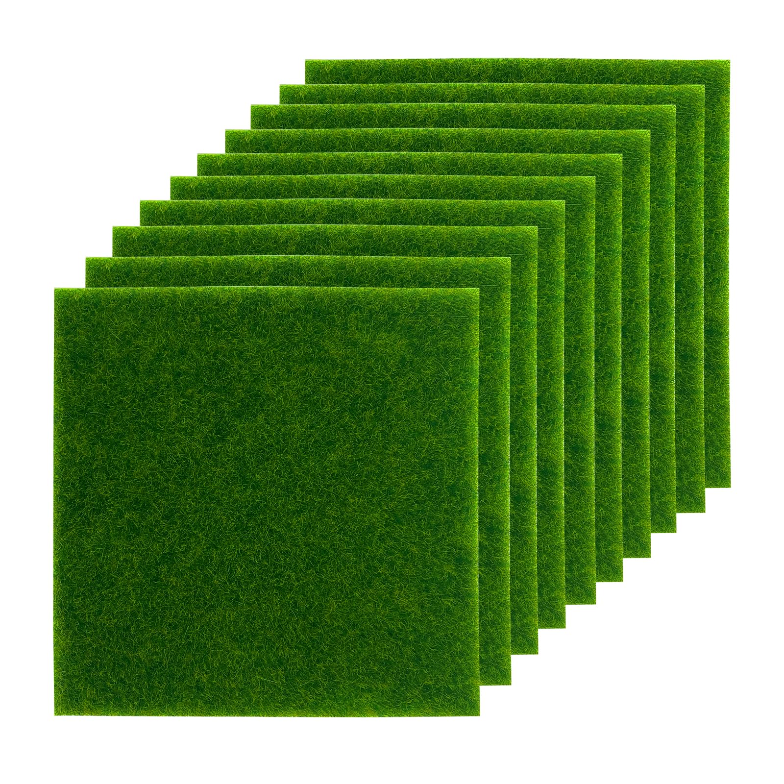 WAIZHIUA 10 Pcs Astro Turf - 15x15cm Fake Grass Mat, Artificial Synthetic Turf for Modelling, Dolls House, Toy Farm, Fake Garden Lawn Ornament