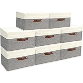 8 Pack Storage Bins Foldable Storage Boxes Fabric Storage Box with Lid & Handle Large Washable Organizer Bulk for Office, Hom