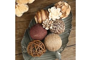 CIR OASES Decorative Bowl & Vase Filler Balls for Home Decor, Set of 6 PCS Natural Tone Rattan Wicker Balls Centerpieces Decoration, Decorative Orbs Vase Bowl Filler for Table Centerpieces