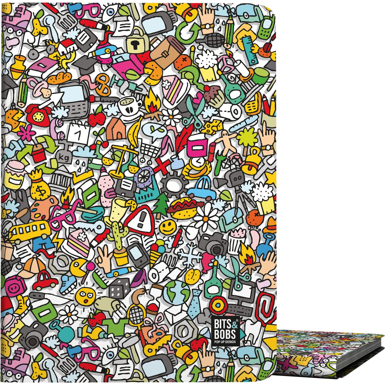 Grafoplás School Folder for Transparent Sleeves A4 Flexible Cover 30 Polypropylene Fillings Bits&Bobs Pop Up Design Icons Collection Polybanas