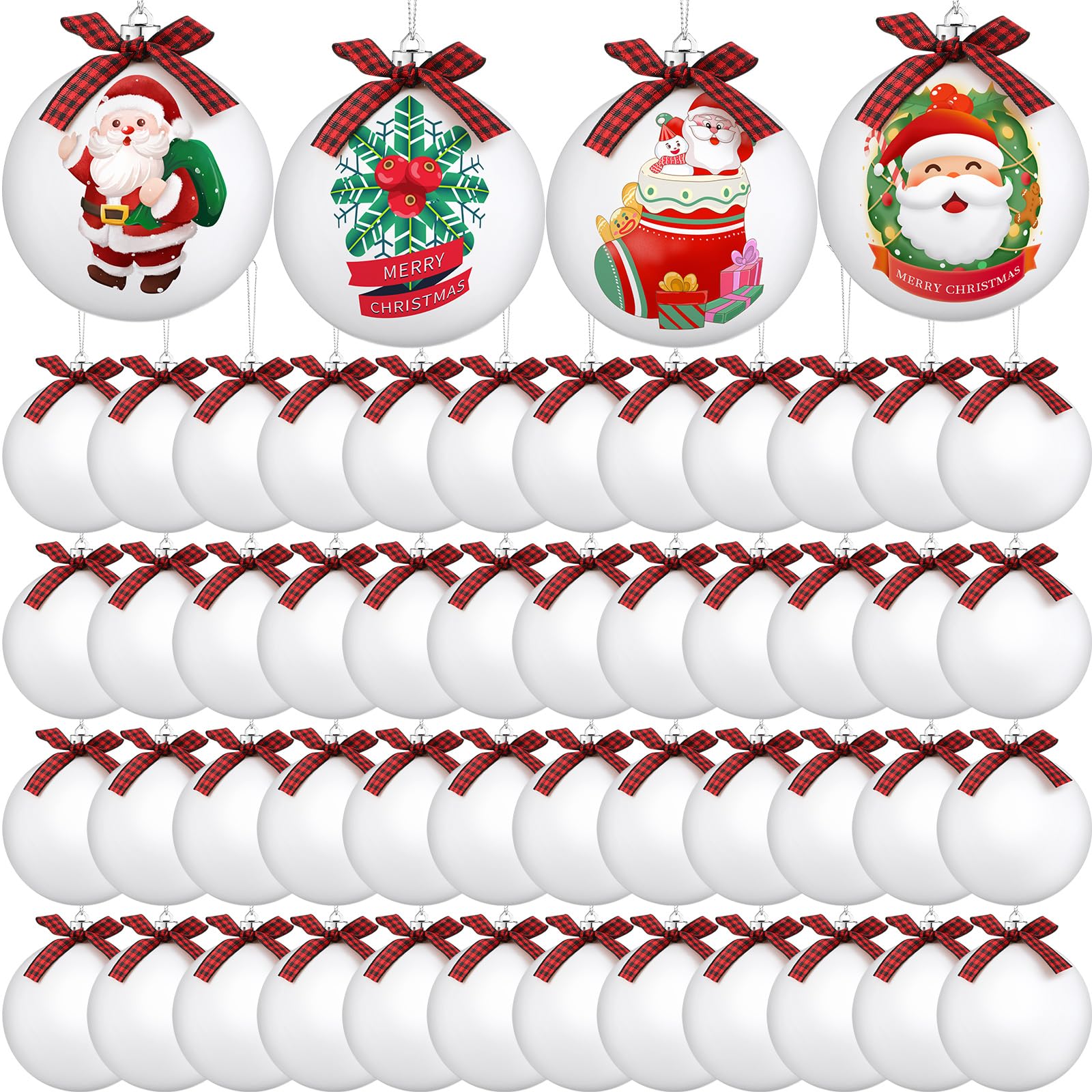 Photo 1 of PullCrease 48 Pack 3.15 Inch Blank White Christmas Ball Ornaments for Crafting Large Plastic White Matte Christmas Tree Hanging Ornament with Plaid Bow DIY Christmas Ornaments to Make Craft Activity