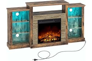 Rolanstar Fireplace TV Stand with Led Lights and Power Outlets, TV Console for 32" 43" 50" 55" 65", Entertainment Center with Adjustable Glass Shelves, Rustic Brown