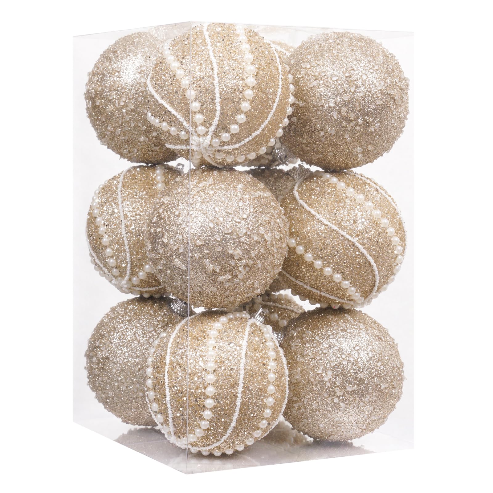 Photo 1 of 3.15" 12pcs Christmas Ball Ornaments Sequin Shatterproof Christmas Tree Ornaments DecorativeHanging Pearl Balls for Xmas Trees,Holiday Party(Gold)