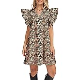 hibshaby Women's Floral Babydoll Mini Dress V-Neck Ruffle Sleeve Cute Dress Sundress