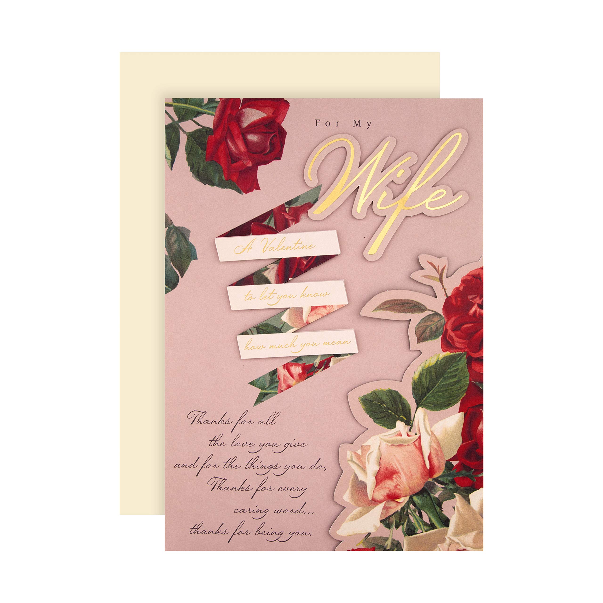 Hallmark Valentines Day Card for Wife, 3D & Pop-up Design, Classic Floral Design, Pink, Red
