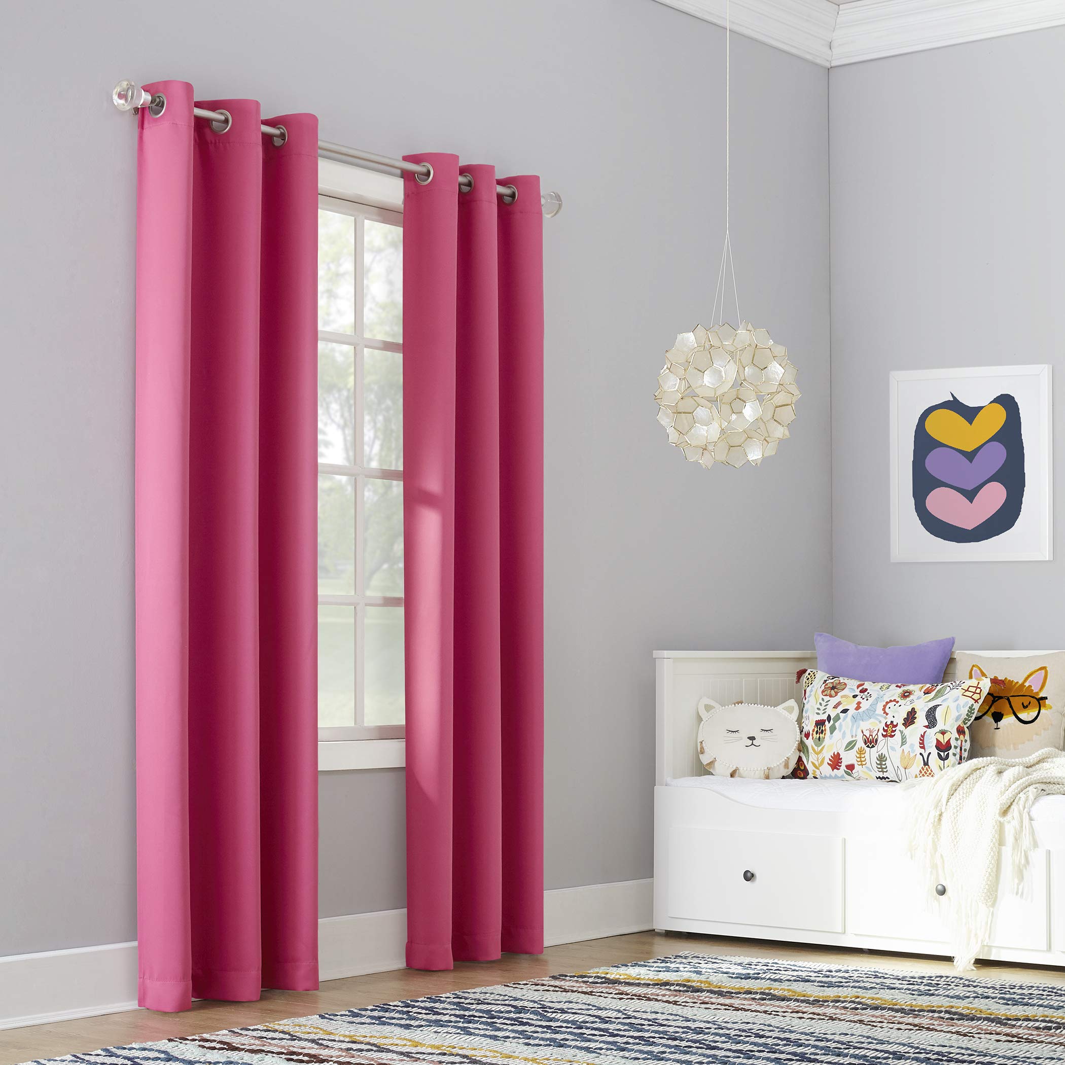 Sun Zero Kids Bedroom Blackout Grommet Curtain Panel, Polyester, Hot Pink, 40" W x 95" L (Pack of 1)