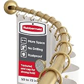Rubbermaid Curved Shower Curtain Rod, No Drill, 50-72 Inches Adjustable Tension Shower Rod for Bathroom, Non-Slip, No Rust, Gold