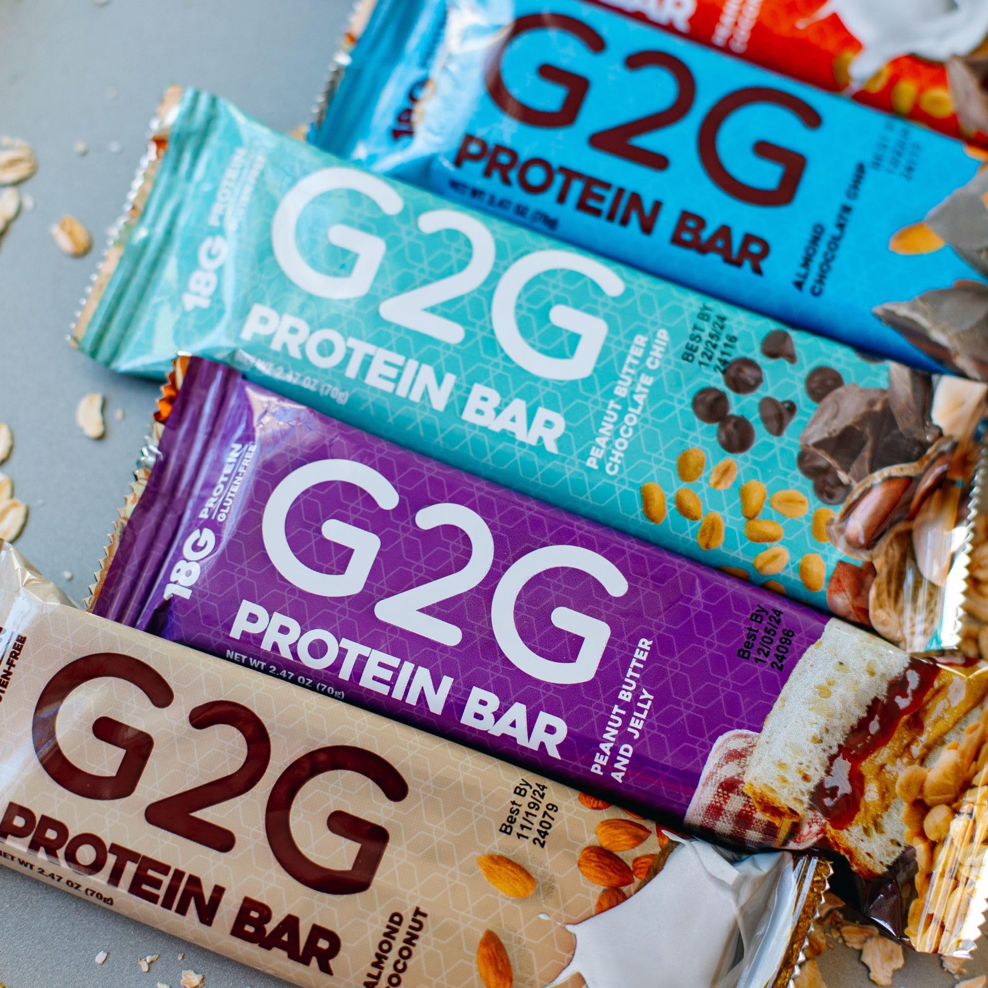 G2G Protein Bar, 8 Flavor Variety Pack, High Protein, Gluten-Free, Healthy Snack, Delicious Meal Replacement, Clean Ingredients, Refrigerated for Freshness, (Pack of 8)